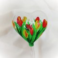 Szklane SERCE na patyku 1 sztuka tulipany