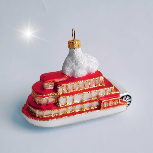 Bombka PAROSTATEK statek CZERWONY 1 szt