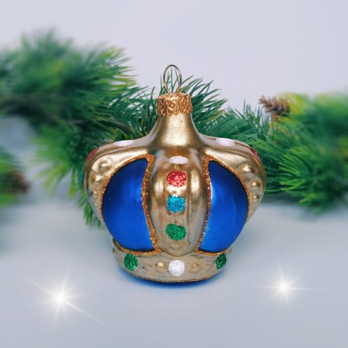 Bombka szklana KORONA MAŁA niebieska 1 sztuka