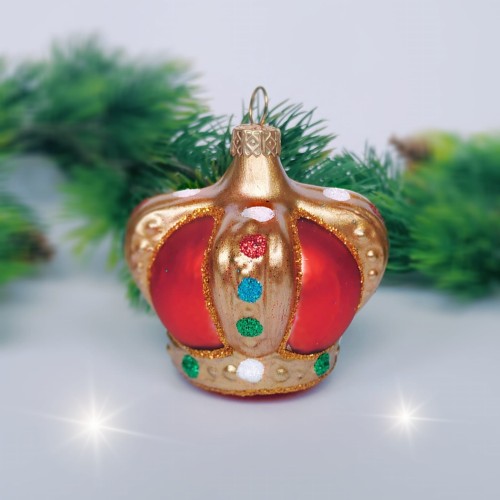 Bombka szklana KORONA MAŁA czerwona 1 sztuka