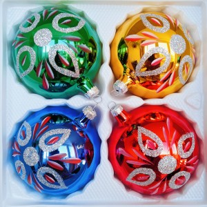 Bombki szklane KWIATY BROKATOWE 10cm/4szt