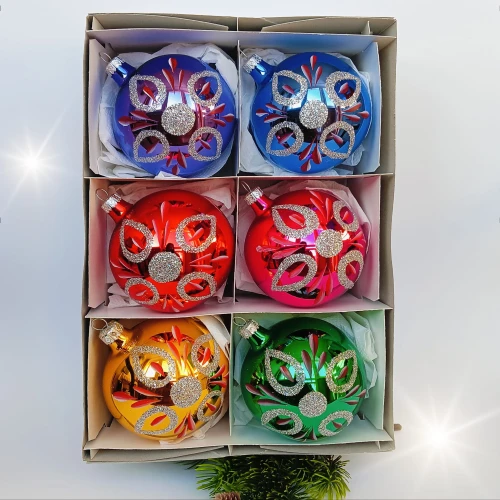 Bombki szklane KWIATY BROKATOWE 8cm/6 szt