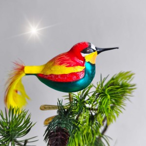 Bombka PTASZEK MAŁY ŻOŁNA na klipsie stopce  1 sztuka   