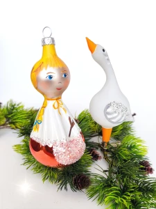 Bombki szklane SIEROTKA MARYSIA gąska zestaw 2 sztuki