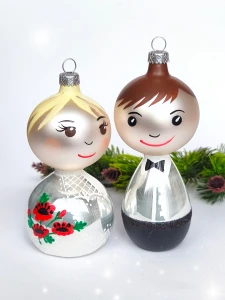 Bombki szklane PARA MŁODYCH Blondynka+Szatyn Ślub Rocznica GRATIS imiona data  