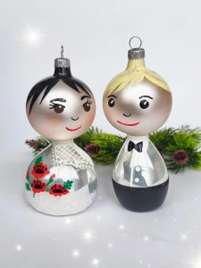 Bombki szklane PARA MŁODYCH Blondynka+Szatyn Ślub Rocznica GRATIS imiona data   